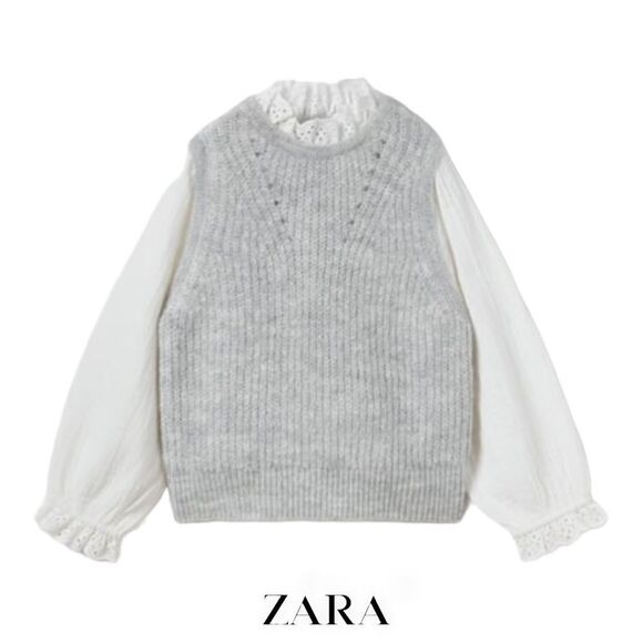 ZARA Kids | Gray Marl | COMBINATION KNIT SWEATER - Picture 1 of 5